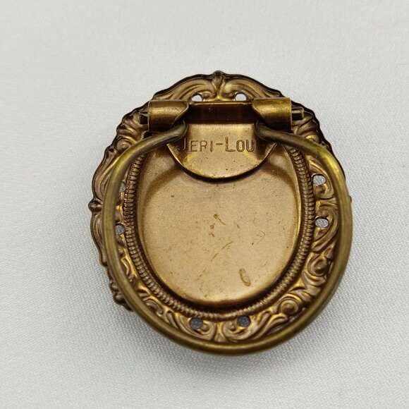 1960's Black Glass and Gold Tone Frame Scarf Clip by Jeri Lou - Picture 4 of 6